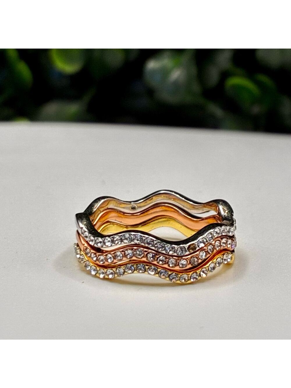 Charter Club Tri-Tone Crystal Wave Ring